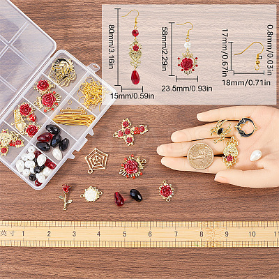 DIY Red Gothic Rose Flower Alloy Earring Making Kit DIY-SC0024-35-1
