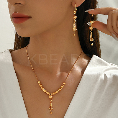Vintage Brass Round Beaded Tassel Necklace & Earrings for Women VG0776-1
