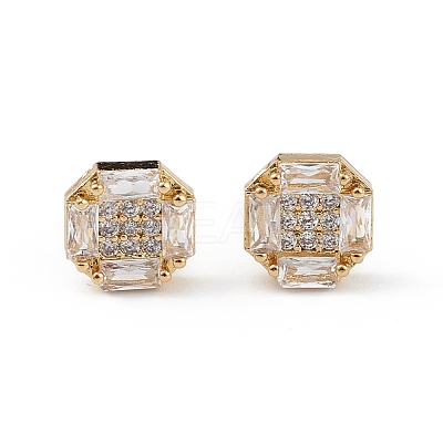 Clear Cubic Zirconia Hexagon Stud Earrings EJEW-L234-086G-1