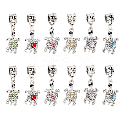12Pcs 6 Colors Tortoise Alloy Rhinestone European Dangle Charms ALRI-DC0001-03-1
