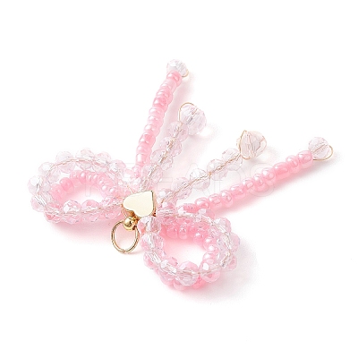 Glass Seed Beaded Bowknot with Heart Pendants PALLOY-MZ01162-01-1
