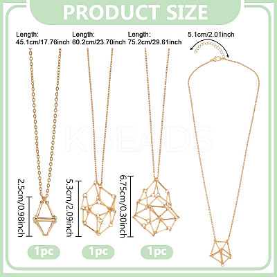 3Pcs 3 Sizes 304 Stainless Steel Cuboid Link Chain Macrame Pouch Empty Stone Holder Necklace Making NJEW-UN00013-1