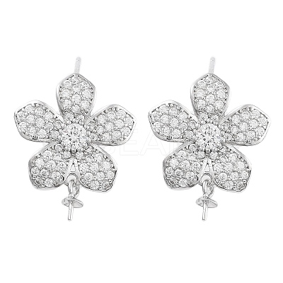 925 Sterling Silver with Cubic Zirconia Stud Earrings Findings EJEW-B038-09P-1