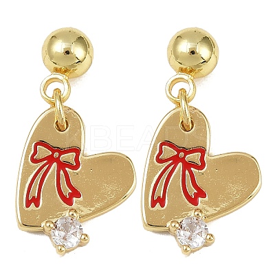 Brass Micro Pave Clear Cubic Zirconia Heart Dangle Stud Earrings EJEW-S277-12G-1