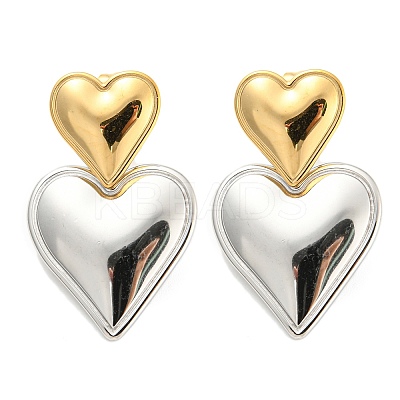 304 Stainless Steel Double Heart Dangle Stud Earrings for Women EJEW-D076-01D-GP-1