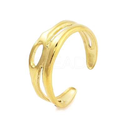 Real 18K Gold Plated 304 Stainless Steel Open Cuff Rings for Women RJEW-B061-01G-05-1