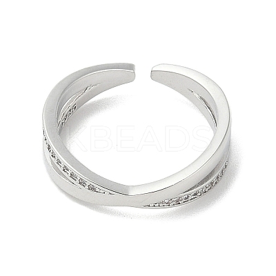 Brass Micro Pave Cubic Zirconia Open Cuff Ring LS-RJEW-A040-06P-1