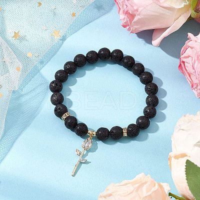 Natural Lava Rock Beaded Stretch Bracelets BJEW-JB11000-02-1