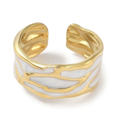 Ion Plating(IP) 304 Stainless Steel Enamel Cuff Finger Rings RJEW-L107-036G-01-1