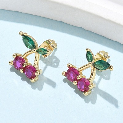 Brass Cubic Zirconia Stud Earrings LS-EJEW-Q017-02G-1