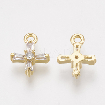 Brass Cubic Zirconia Tiny Cross Charms KK-T035-18-1