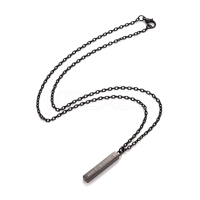 Rectangle with Word I Love You 304 Stainless Steel Pendant Necklace with Alloy Cable Chain for Women NJEW-M192-01B-1