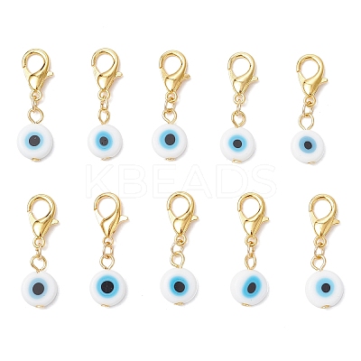 10Pcs Flat Round Handmade Evil Eye Lampwork Pendant Decorations HJEW-JM03489-04-1