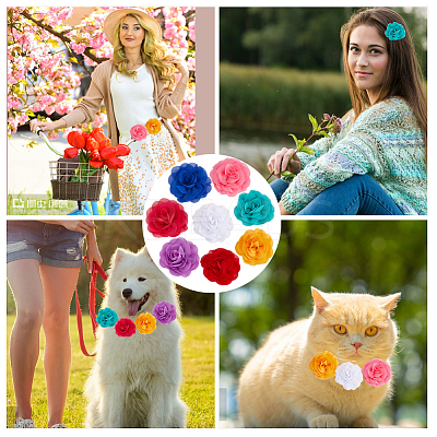 8Pcs 8 Colors Polyester Flower Ornament Accessories DIY-GF0010-64A-1