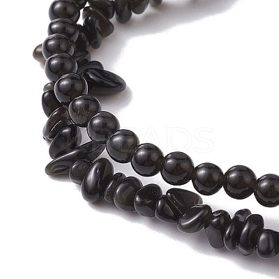 Chip & Round Natural Obsidian Beaded Stretch Bracelets for Women BJEW-JB10189-02-1