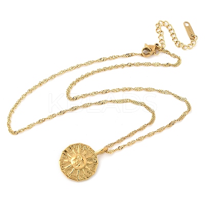 304 Stainless Steel Zodiac Sun Pendant Necklaces for Women NJEW-B130-02G-1