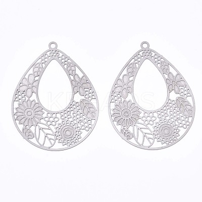 Non-Tarnish 304 Stainless Steel Filigree Pendants STAS-T057-15P-1