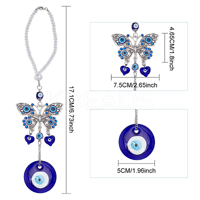 Blue Evil Eye with Butterfly Car Hanging Decoration Ornament HJEW-WH0043-34-1