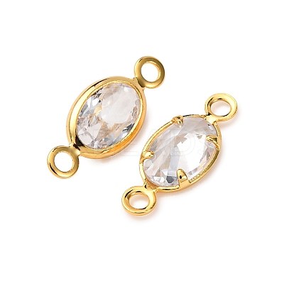 Brass Pave Clear Cubic Zirconia Connector Charms KK-Z121-06G-04-1