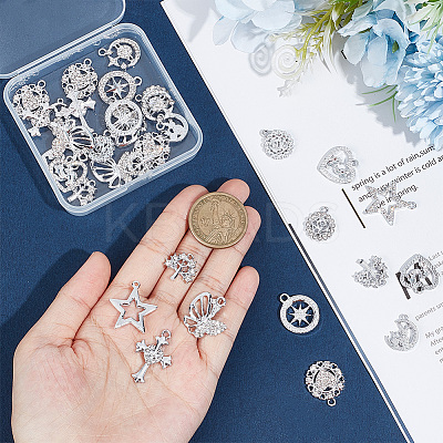 50Pcs 10 Style Platinum Tone Alloy Rhinestone Pendants Sets ALRI-PH0001-28-1