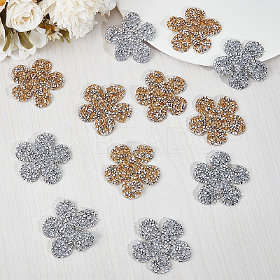 12Pcs 2 Colors Flower Hotfix Rhinestone Iron on Patches DIY-CP0009-64-1