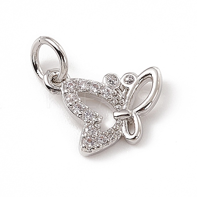 Brass Micro Pave Clear Cubic Zirconia Butterfly Charms ZIRC-F132-54P-1