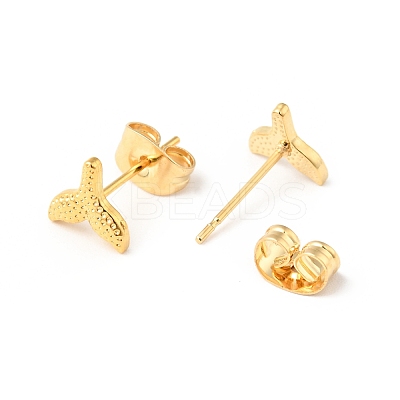 304 Stainless Steel Tiny Whale Tail Stud Earrings with 316 Stainless Steel Pins for Women EJEW-J043-15G-1