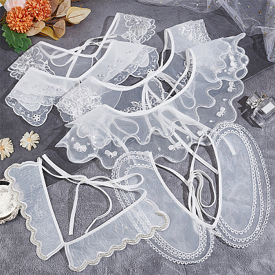 6Pcs 6 Style White Embroidered Organdy Collar AJEW-NB0004-01-1