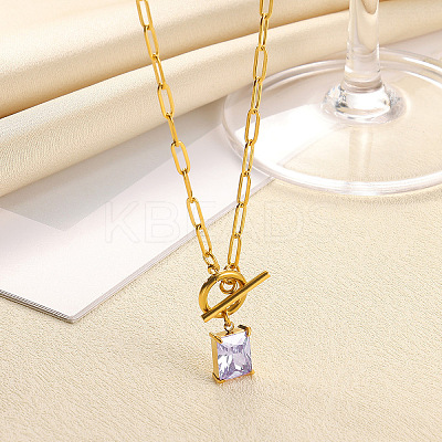 304 Stainless Steel Pave Cubic Zirconia Square Birth Stone Pendant OT Necklaces FS-WGEE56A-04-1