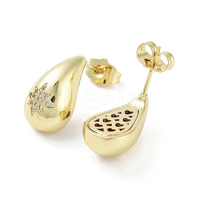 Teardrop Rack Plating Brass Cubic Zirconia Stud Earrings for Women EJEW-B047-02G-12-1
