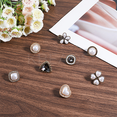 8Pcs 8 Styles Alloy & Glass & ABS Plastic Imitation Pearl Shoe Buckle Clips AJEW-CP0006-84-1