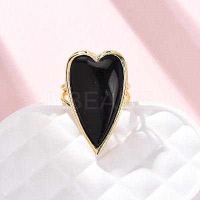 Heart Natural Obsidian Finger Rings RJEW-M076-03G-10-1