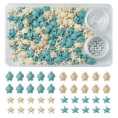 DIY Synthetic Turquoise Turtle & Starfish Stretch Bracelet Making Kits DIY-FS0005-60-1