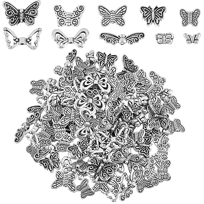 100Pcs 10 Styles Tibetan Style Alloy Beads TIBEB-SC0001-54-1