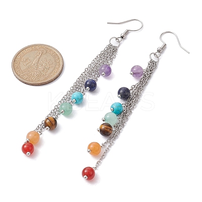 Chakra Natural & Synthetic Mixed Gemstomne Beaded Dangle Earrings EJEW-JE05427-01-1