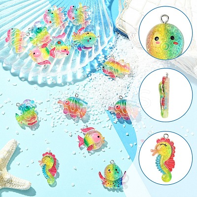 16Pcs 8 Styles Ocean Theme Transparent Resin Pendants RESI-YW0004-97-1