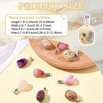 10Pcs Natural & Synthetic Mixed Gemstone Pendants G-YW0002-25-1