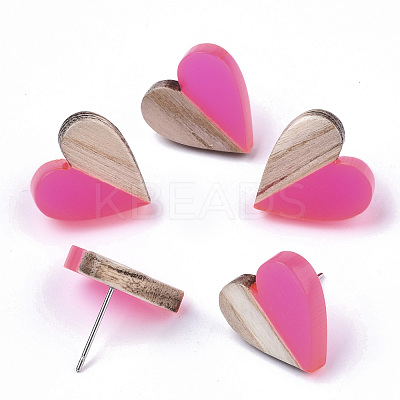 Transparent Resin & Wood Stud Earrings EJEW-N017-002A-D06-1
