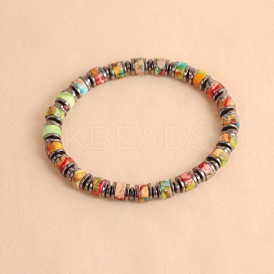 Vintage Natural Dyed Imperial Jasper & Synthetic Non-magnetic Hematite Beads Stretch Bracelets for Women Men LS-UH5548-1-1
