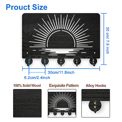 Wood & Iron Wall Mounted Hangers HJEW-WH0055-228-1