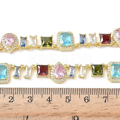 Brass Pave Colorful Cubic Zirconia Rectangle Square Teardrop Tennis Necklaces NJEW-G183-09G-1
