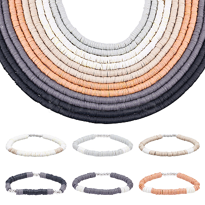 12 Strands 6 Colors Flat Round Handmade Polymer Clay Beads CLAY-PH0001-40A-02-1