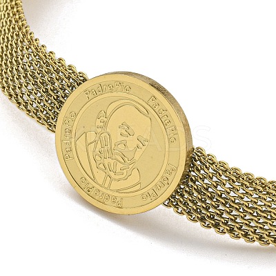 PVD Vacuum Plating 202 Stainless Steel Flat Round Link Chain Bracelets BJEW-M317-04G-1