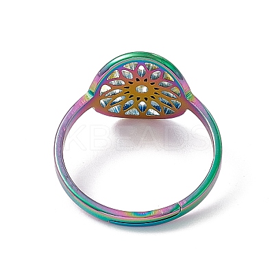 Ion Plating(IP) 201 Stainless Steel Flower Adjustable Ring for Women RJEW-C045-01M-1