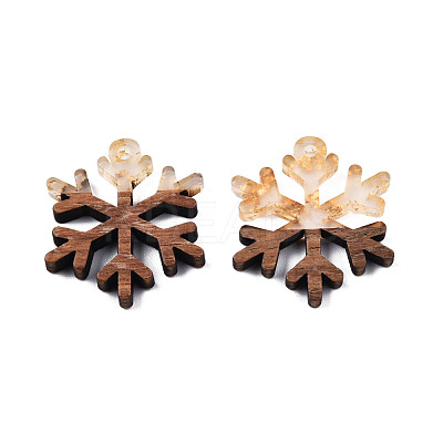 Christmas Theme Transparent Resin & Walnut Wood Pendants RESI-N025-033-A01-1