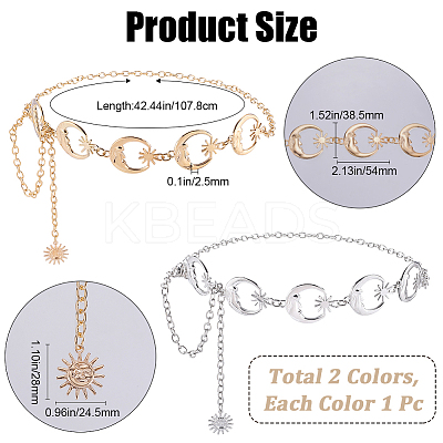 2Pcs 2 Colors Alloy Link Chain Belts AJEW-GF0009-21A-1