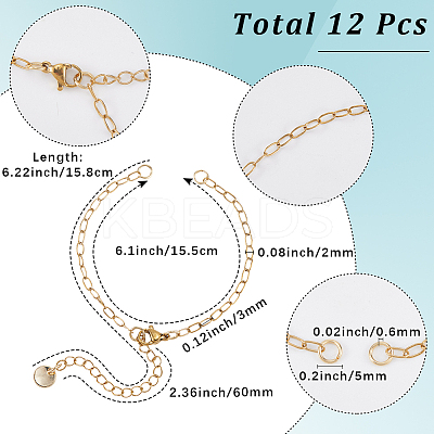12Pcs Half Finished 304 Stainless Steel Paperclip Chains Connector Bracelet Makings MAK-SC0001-35-1