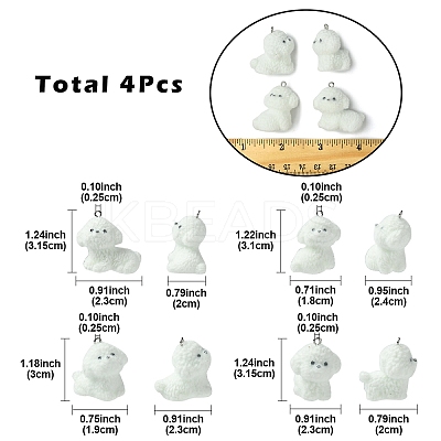 4Styles 4Pcs Flocking Resin Cute Puppy Pendants RESI-YW0003-43A-1
