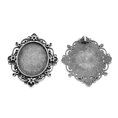 Tibetan Style Alloy Rhinestone & Oval Tray Cabochon Settings TIBEP-5436-AS-LF-1