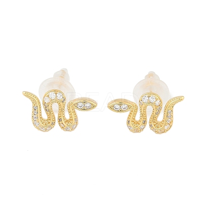 Brass Micro Pave Clear Cubic Zirconia Stud Earrings EJEW-P301-17G-1